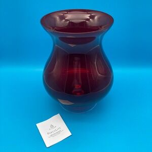Vintage PartyLite Ruby Red Glass Hurricane Vase Retired Handcrafted Poland 12"